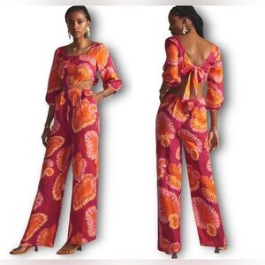 NWT Farm Rio AnthroTie-Back Cutout Jumpsuit Size Medium Tie Dye Pink Orange